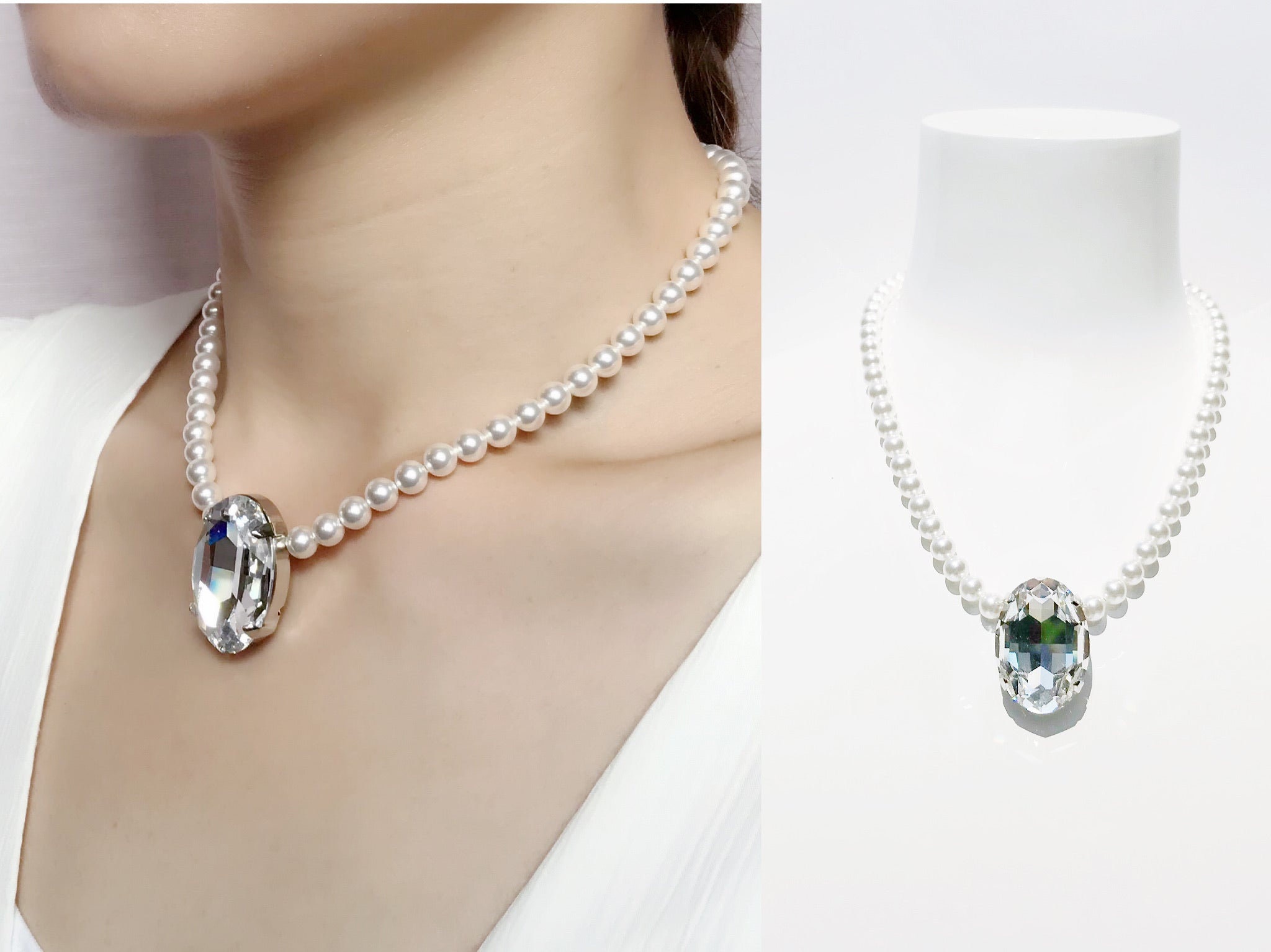 Swarovski Oval Crystal & Pearl Necklace - BN0007